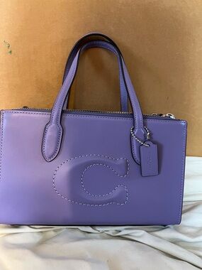 Coach Purple Leather Satchel with Embossed C